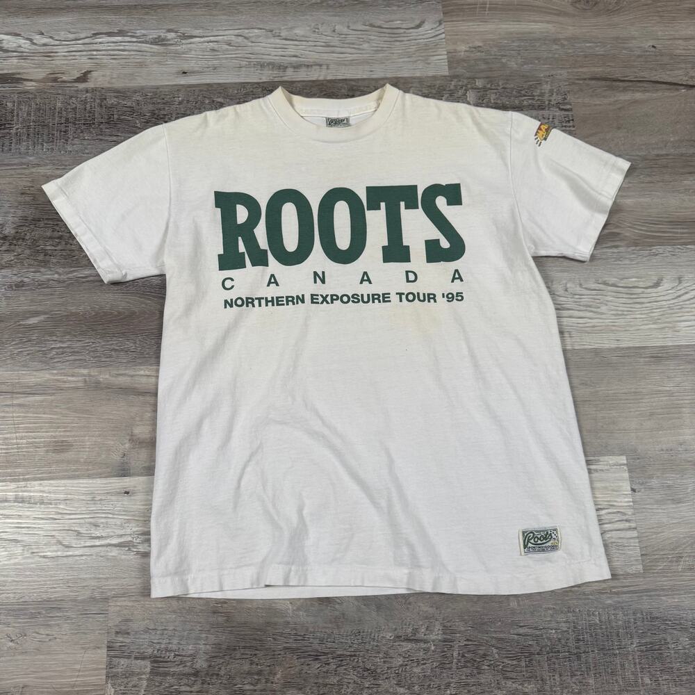 Vintage 90s Roots Canada Graphic T Shirt Outdoors Camping Gorpcore Nature XL